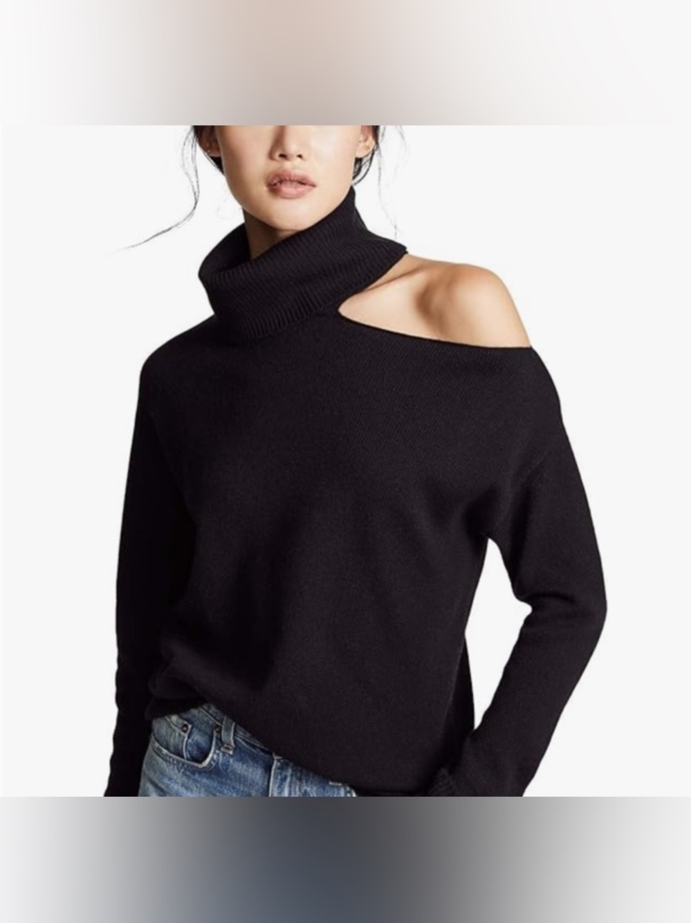 Paige Women’s Black One-Shoulder Turtleneck Sweater, size large, great condition